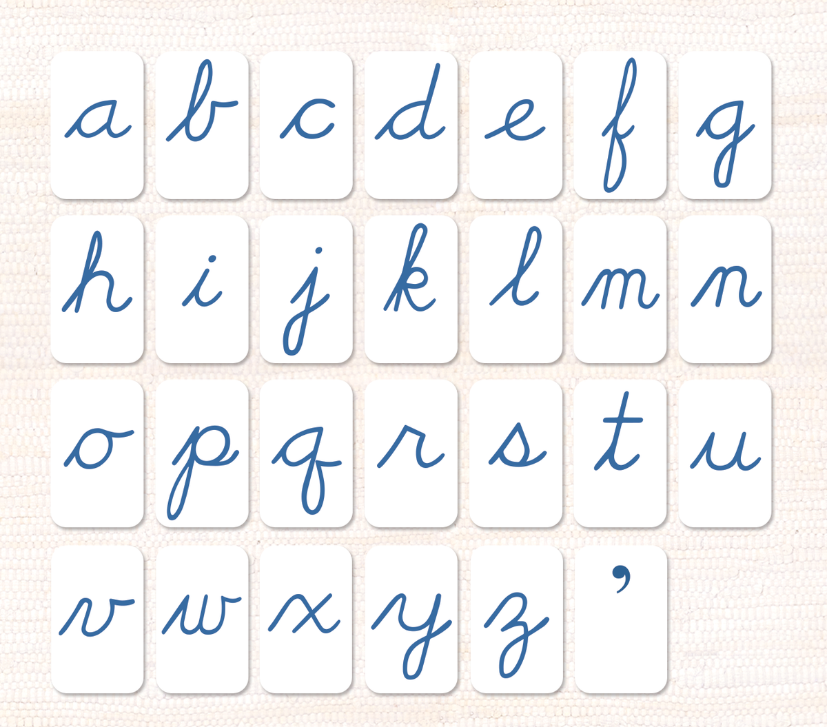 Blue Cursive A Montessori Movable Alphabet