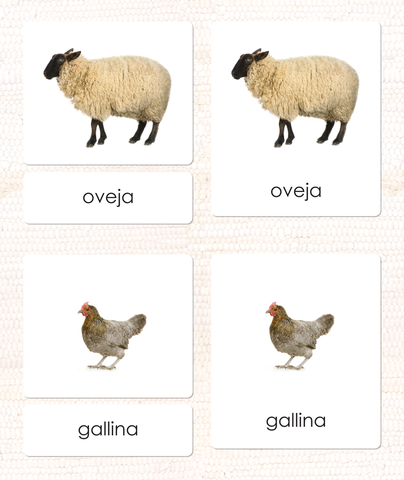 Imperfect Spanish Farm Animals (Adult) 3-Part Cards