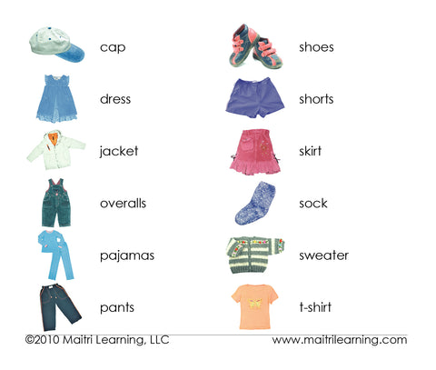 Clothing Montessori Vocabulary Cards – Maitri Learning