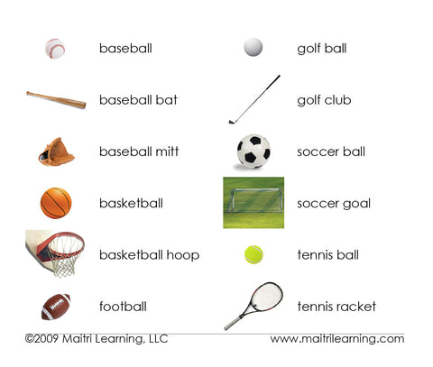Sports Montessori Vocabulary Cards – Maitri Learning