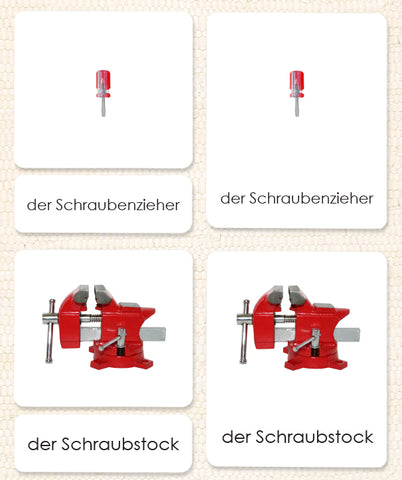 German The Child's Tool 3-Part Reading Cards from Maitri Learning