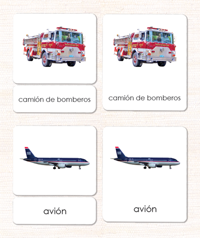 Spanish Transportation 3-Part Cards
